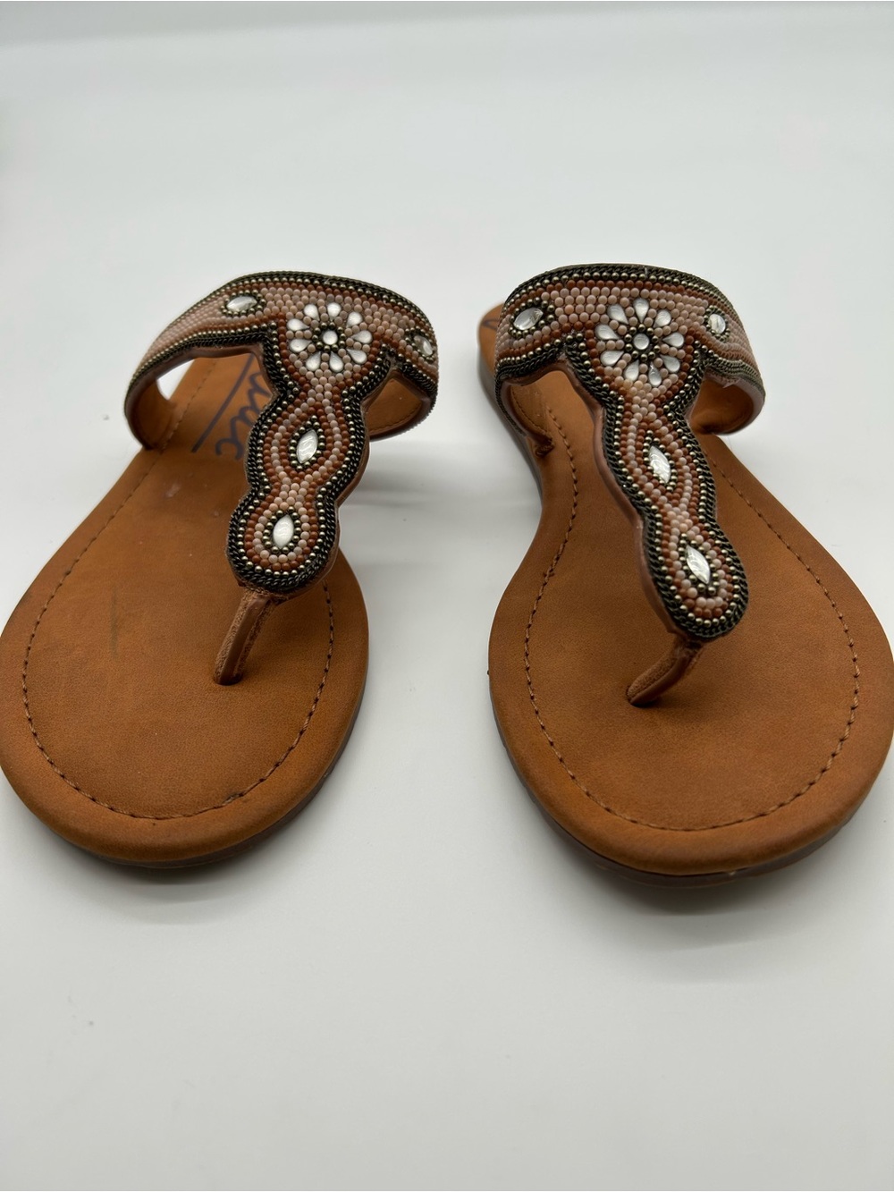 Zodiac Beaded Leather Thong Sandals size 7 - Picture 2 of 5